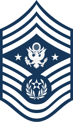 Chief Master Sergeant of the Air Force: Wie Chief Master Sergeant, oben Adler und zwei Sterne, Kranz um den Stern.