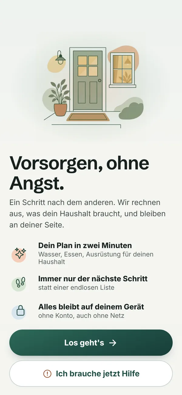 Einrichten der App: Vorsorgen, ohne Angst, Plan in zwei Minuten