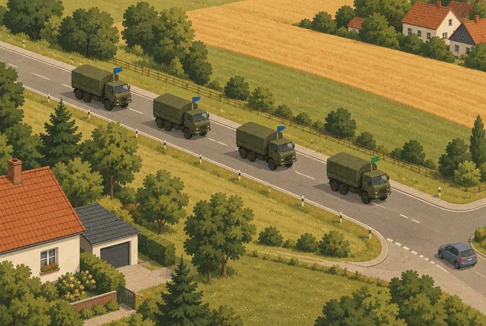 Illustration: Militärkolonnen im Straßenverkehr
